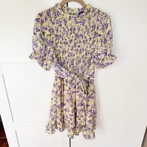 B. Darlin Floral‎ Mini Dress. Size 2. Yellow And Purple. Lined. Bow At The Waste